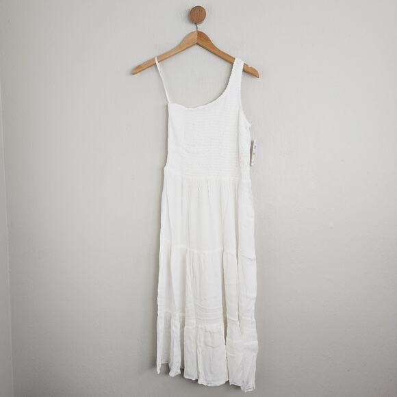 NEW Becca Swim White Ponza White Smocked One-Shoulder Swim Cover-Up Dress - Picture 4 of 11